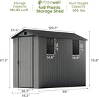 Patiowell 4 x 8 FT Plastic Outdoor Storage Shed with Floor, Garden Tool Shed with Two Windows and Single Lockable Door for Garden, Backyard, Lawn, Easy to Install (Deep Grey) (Fit-it Shed)