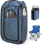 Portable Steam Sauna, Steam Saunas for Home, Personal Sauna for Home, Pop up Sauna Box Tent with 3 L Steamer, 9 Levels, UV Atomization,90 MinTimer, Remote Control, Folding Chair-Blue