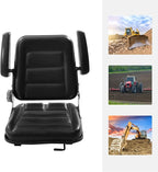 Universal Lawn Mower Seat, Replacement Forklift Seat Garden Tractor Seat with Armrest Tractor Suspension Seat Tractor Seat with Back Rest Universal PVC Tractor Seat with Adjustable Backrest Armrests