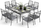 Patio Table and Chairs Set of 8, All Weather Breathable Metal Mesh Patio Chair with Gourd-Shaped Armrests, 60x60 Square Table with Umbrella Hole, 9 Pcs Metal Frame Patio Dining Set
