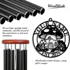 Personalized Customize Name Fantasy Mushroom Wonderland Wind Chime, Metal Iron 37 Inch Outdoor Memorial Gift for Garden Yard Patio Home Decor, Black (Style E)