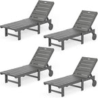 Outdoor Chaise Lounge Chairs Set of 4, 26.8” Super Wide Lounge Chair Outdoor, HDPS Pool Chairs with 5 Positions, Patio Lounge Chair with Wheels for Pool,Lawn,Backyard, Dark Gray