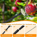 Fruit Picker Pole with Basket, 8.43FT (101 Inch) Adjustable Fruits Picker Tool with Stainless Steel Handle Fruit Grabber Reach Tool for Apple Mango Pear Avocados Fruit Picking, Black