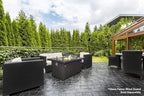 Outland Living Series 403 Fire Table – 44" 50,000 BTU Outdoor Propane Gas Fire Pit Table with Tempered Glass Top & Arctic Ice Decorative Glass Rocks, Slate Grey