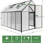 Outdoor Polycarbonate Greenhouse 10x6x6 FT Heavy Duty Aluminum Frame Outsides Green House Kit with Transparent Panels Windows Door for Backyard Garden, Walk in Plant Greenhouses,Black Thick Frame