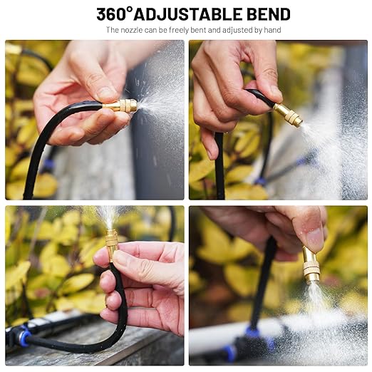 360° Adjustable Drip Irrigation System - Garden Watering Atomizing System with 16 Nozzles, Greenhouse Accessories for Yard, Lawn, Plants, Garden, 5/16 inches Hose, 50 ft