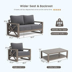UDPATIO 4 Piece Faux Wood Aluminum Patio Furniture Set Modern Patio Conversation Set with Coffee Table for Balcony, Backyard, Deck, 600D Waterproof Furniture Cover Included, Dark Grey