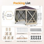 Tecoom 6-Sided Pop Up Gazebo Tent, Screen House with Mosquito Netting Canopy for Camping, 10x10ft Portable Sun Shelter Removable Siedwalls for Outdoor, Garden, Activities, Khaki