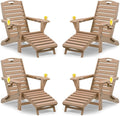 Folding Adirondack Chairs Set of 4,Adirondack Chair with Retractable Ottoman,Plastic Adirondack Chairs with 2 Cup Holder,Weather Resistant Patio Chair,Outdoor Chairs Set of 4(Teak)