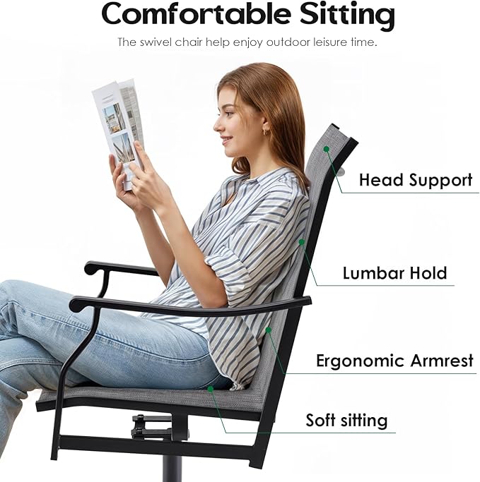 Soohow Outdoor Dining Chairs Set of 4, 360°Swivel Patio Dining Chair with Textilene Fabric, Outdoor Metal Armchair All Weather Resistant, Ergonomic Comfort, Perfect for Patio, Backyard, Balcony