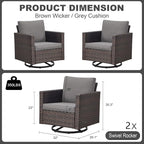 Luxury Outdoor Swivel Rocker Patio Chairs Set of 2, Swivel Patio Chairs for Porch, Yard, Deck, Poolside, Brown/Grey