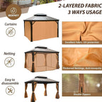 10 X 12ft Hardtop Gazebo with Nettings and Curtains, Heavy Duty Double Roof Galvanized Steel, Outdoor Aluminum Permanent Gazebos for Patios, Backyard, Deck, Garden, Lawns