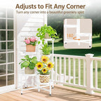 LASZOLA 5 Tiered Folding Plant Stand Indoor for Multiple Large Planter, Tall Heavy Duty Adjustable Rack with Rust Proof 10 Inch Wide Tray, Sturdy Vertical Tree Organizer for Narrow Inside Floor, White