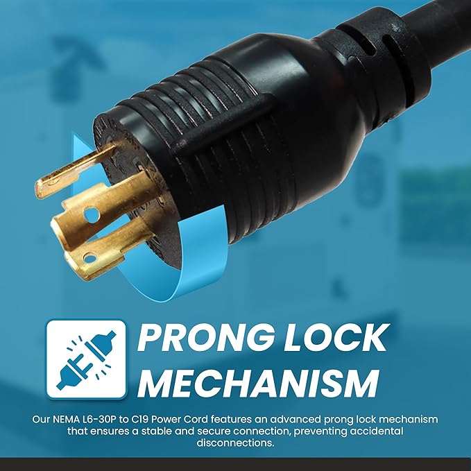 IronBox Electric NEMA L6-30P to C19 Power Cord - 20Amp, 250V, 12/3 SJT - UL Listed Heavy Duty Power Extension Cable for Generator, Data Centers, Outdoor Use, High-Powered Applications & More (15 ft)