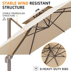 10' X 13' Outdoor Patio Umbrella Large Rectangle Cantilever Umbrella Heavy Duty 360°Rotation Offset Umbrella for Garden Deck Pool Patio,Beige