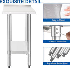 HARDURA Stainless Steel Commercial Work Table Prep Work Metal Table 30×18 Inches with Undershelf and 2" Backsplash Heavy Duty NSF 430 for Kitchen Food Prep