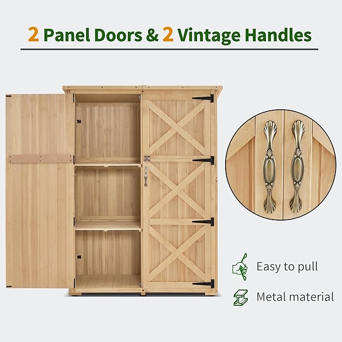 Macrout Outdoor Storage Cabinet, Wooden Storage Shed with Lock, Outside Garden Tool Shed with 2 Doors for Patio Yard Lawn, 1933 (Large)
