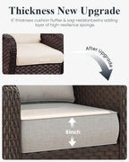 LayinSun 6 Piece Wicker Outdoor Furniture Set with 6-inch Comfy Cushions, High Back Patio Furniture Set with Swivel Rocking Chairs and Side Table