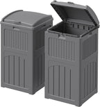Devoko 33 Gallon Outdoor Trash Can with Dual Lid, Heavy Duty Waterproof Resin Garbage Bins Outside, Hideaway Waste Bins for Patio, Outside Pool, Backyard and Deck (2, Gray)