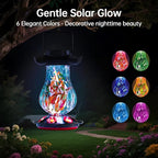 Solar Hummingbird Feeder for Outdoor - 25 fl.oz Hand Blown Glass Hummingbird Feeders for Outdoors Hanging, Large Capacity with Moat, 6 Colors Changing Light Outside Garden Decor (Blue)