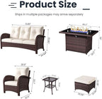 7 Pieces Patio Furniture Sets with Fire Pit Table, Wicker Rattan High Back Outdoor Armchairs Set with 3-Seat Couch, Ottomans and Side Table