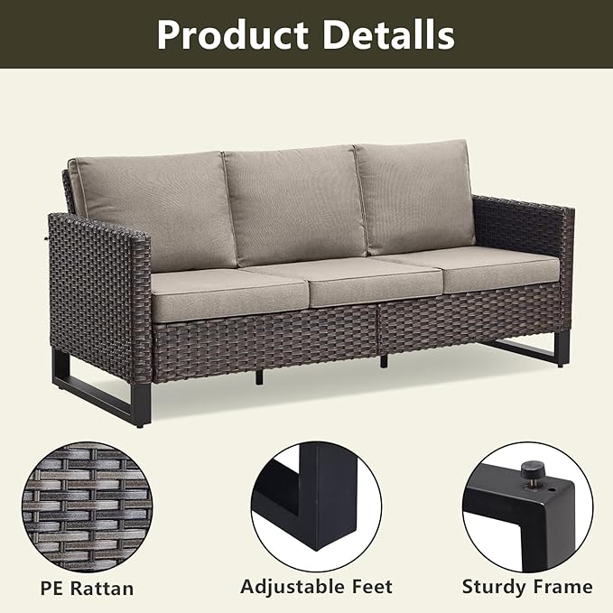 Rilyson Wicker Outdoor Patio Furniture Set - 6 Piece Patio Conversation Set with 2 Swivel Rocker Chairs,2 Rattan Ottoman,1 Couch and 1 Metal Side Table for Outside Porch Deck Backyard(Brown/Grey)