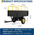 GarveeLife Lawn Mower Trailer ATV Dump Cart Tow Behind, 750 Lb Utility Garden Cart, 17 Cu.Ft, Heavy Duty Steel Garden Utility Trailer with Removable Sides for Atvs, Utvs Lawn Garden Tractors