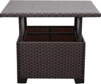 Outdoor Table with Storage Outside Patio Table Wicker Convertible Coffee Table All-Weather Rattan Coffee Table, Brown