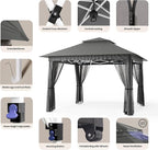 Bealife 11x11 Pop Up Gazebo Tent with Mosquito Netting, Outoor Canopy Tent with 4 Sandbags, 8 Stakes, 4 Ropes, Roller Bag, Pop Up Canopy Tent for Lawn Backyard Garden Deck, Grey