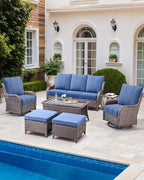 Luxury 24x24x6 Inch Kitty Outdoor Cushions for 5 Peice Patio Set - Set of 5 Outside Deep Seat Cushion for Porch Furniture Dining Rocking Glider Loveseat Sectional Sofa - Navy Blue