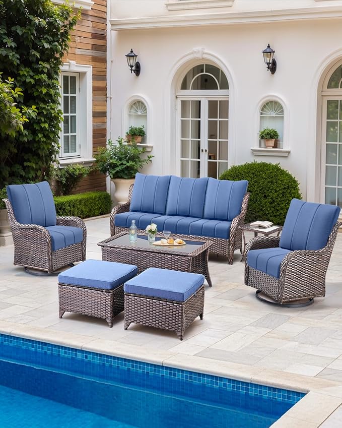 Luxury 24x24x6 Inch Kitty Outdoor Seat Cushions - Set of 2 Water Resistant Patio Chair Comfortable Cushion for Rattan Dining Rocker Glider Loveseat Couch Sectional Sofa - Navy Blue