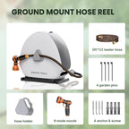 Giraffe Tools Ground Mounted Retractable Hose Reel 1/2 Inch x 82FT, Heavy Duty Automatic Rewind Garden Hose Reel, with Flexible Swivel Base for Lawn, Concrete Floor