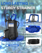 Automatic Pool Cover Pump - 1 HP 3500 GPH Submersible Water Pump with Check Valve and 3 Adapters, 29.5FT Cord for Pumps Above Ground Automatic On/Off System, Sump Pump for Basement Floods, Pond Pump