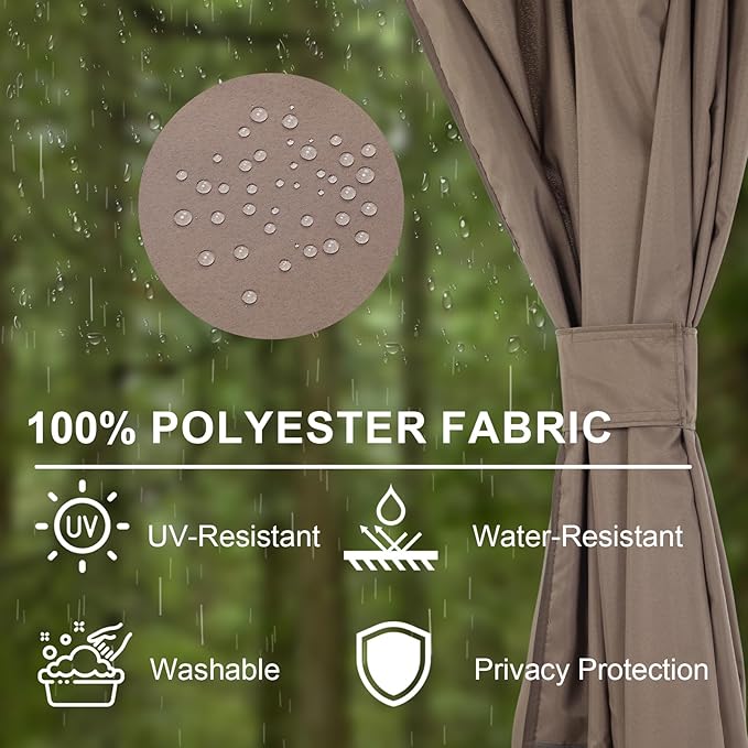 BPS 12' x 12' Gazebo Curtain Privacy 4-Panel Sidewall Outdoor Replacement Shade (Only Curtain)
