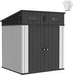 DWVO 6x6 FT Outdoor Storage Shed, All-Weather Resin Garden Tool Shed with Floor & Lockable Door, Plastic Outside Tool Garden Shed with Windows & Vents for Backyard Garden Patio Lawn, Black&Gray