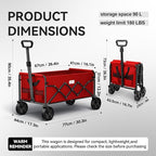 Collapsible Foldable Wagon, Foldig Cart with Wheel Heavy Duty with 180lbs Weight Capacity Lightweight Utility Camping Wagon for Groceries Garden Beach Sports Fishing (Coral Red)