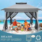 COBIZI 10x10 Pop Up Gazebos on Clearance 11x11 Canopy Tent Easy Up Outdoor Gazebo Waterproof Portable Gazebo with Mosquito Nettings, Double Vented Roof and Carry Bag for Patio Garden Lawn(Gray)