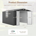 10x12 FT Outdoor Storage Shed, Metal Garden Shed - Tool Storage Sheds with Lockable Doors & 1 Clear Window, Waterproof Outside Storage Building for Backyard, Patio (Black; Floor Not Included)