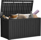 Mars Villa 150 Gallon Outdoor Storage Box Waterproof, Large Resin Deck Box for Outdoor Patio Furniture Cushions, Pool Supplies, Garden Tools, with Hydraulic Hinge, UV-Resistant and Weatherproof, Black