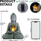 Buddha Garden Statue with Solar Light, Resin Zen Decor for Outdoor Patio or Indoor Meditation, Spiritual Gift for Women and Friends (Grey Pavilion)