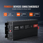 VEVOR Modified Sine Wave Inverter, 3000Watt Power Inverter DC 12V to AC 120V LCD Display with 3 AC Outlets 2 USB Port 1 Type-C Port 10 Spare Fuses, for Large Household Equipment, CE FCC Certified