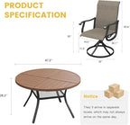 VICLLAX 7 Pieces Patio Dining Set for 6, Outdoor Furniture Set Includes 47.2" Outdoor Round Table and 6 Patio Swivel Chairs for Lawn Garden, Walnut Tabletop and Mixed Brown Fabric