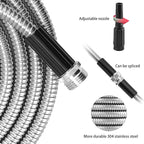 25ft Metal Garden Hose Stainless Steel Heavy Duty Water Hose With 2 Nozzles, No Tangle and Kink, Lightweight & Flexible, Tough and Pet Proof, Metal Garden Hose for Yard, RV, Garden, Outdoor