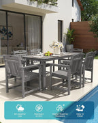 Ciokea HDPE Outdoor Dining Set 7-Piece Patio Table and Chairs with Umbrella Hole, All-Weather Patio Dining Set for 6, Durable Patio Furniture Set for Backyard, Garden, Lawn & Poolside, Grey
