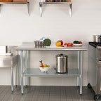 HARDURA Stainless Steel Prep & Work Table 30 x 48 Inches NSF Heavy Duty Commercial with Undershelf and Backsplash, Galvanized Legs for Commercial Food Prep
