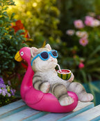 Cat Lying Flamingo Statue: Outdoor Sculptures Clearance for Lawn Porch Patio Balcony Yard - Gifts for Mom Women