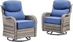 HUMMUH Outdoor Patio Wicker Swivel Rocker Chairs Set of 2 with 6-Inch Thick Cushion High Back Wicker Conversation Set for Porch Balcony Deck