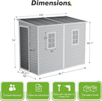 8x4 Outdoor Storage Shed, Lean to Shed with Floor for Patio and Garden, Waterproof Resin Plastic Storage Unit with Lockable Door & Awning Windows