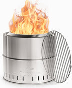 15.5 inch Stainless Steel Smokeless Fire Pit with Grill, Outdoor Smokeless Firepit, Wood Burning Fire Pits for Camping, Bonfire, Low Smoke Firepit for Outside (Vertical Hole)