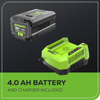 Greenworks 80V 25" Brushless Cordless (Self-Propelled) Dual Blade Lawn Mower (LED Headlight + Aluminum Handles), 4.0Ah Battery and Rapid Charger Included